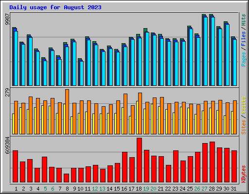 Daily usage for August 2023